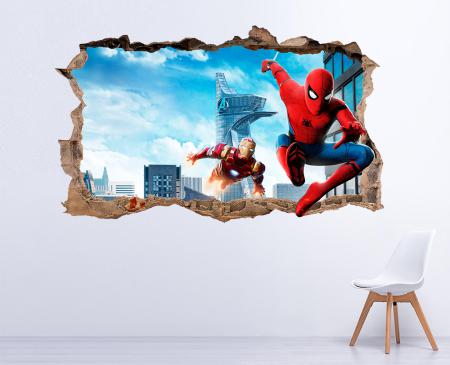 Vinilo_decorativo_Spiderman_Iron_Man_3D_trampantojo