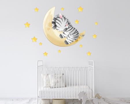 vinilo_decorativo_Cebra_durmiendo_en_luna_con_estrellitas