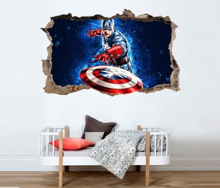 vinilo_decorativo_Vinilo_decorativo_Capitan_America_lanzando_su_escudo_efecto_3D_pared