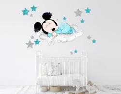 vinilo decorativo Mickey Mouse durmiendo en una nube con estrellitas