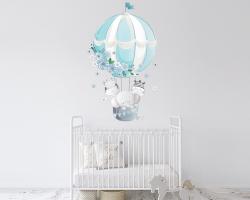 vinilo decorativo Elefante Jirafa y Cebra en globo con florecitas