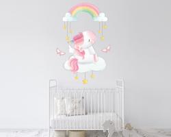 vinilo decorativo Vinilo decorativo Unicornio con arcoiris nubes y estrellitas