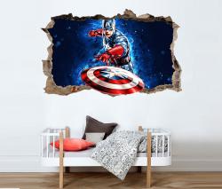 vinilo decorativo Vinilo decorativo Capitan America lanzando su escudo efecto 3D pared