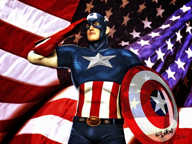 Fotomural Capitan America Denlante De Una Bandera Americana personajes