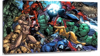 Lienzo Batalla De Capitan America Dare Devil Hulk Y spiderman
