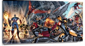 Lienzo Capitan America Hulk Ironman Thor Ms Marvel Ojo De Alcon Viuda Negra Y Lobezno En batalla