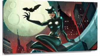 Lienzo Cat Woman Y Murcielago En La luna