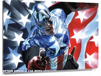 Lienzo Capitan America Con La Bandera Americana De Fondo Y disparando