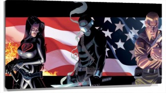 Lienzo Baroness Gi Joe Y Snake Eyes Con La Bandera Americana De fondo