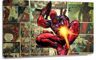 Lienzo Dead Pool Disparando Delante De Un comic