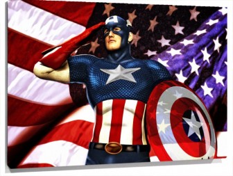 Lienzo Capitan America Denlante De Una Bandera americana