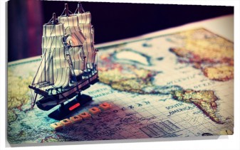Lienzo Mapa con Barco