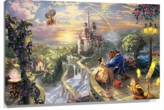 Lienzo Bella y Bestia Castillo Disney arcoiris