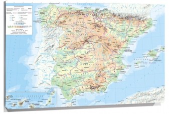 Lienzo Mapa de Espana fisico y politico con leyenda