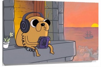 Lienzo Jake perro de Hora de Aventura con su rollo escuchando musica