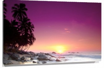 Lienzo Atardecer morado playa