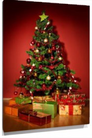 Lienzo árbol de navidad fondo rojo