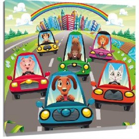 Lienzo Carrera Coches Perritos