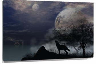 Lienzo lobo y luna
