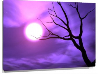 Lienzo luna y arbol tono violeta