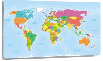 Lienzo Mapamundi de colores en idioma ingles
