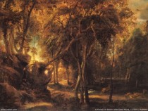  Murales A Forest at Dawn with Deer Hunt