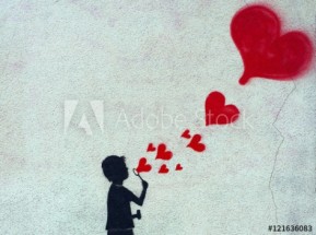  Murales Niño haciendo burbujas en forma de corazon graffitti