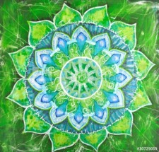  Murales Mandala hindu de colores verdes y azules