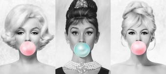  Murales Marilyn Monroe Audrey Hepburn Brigitte Bardot blanco y negro pompas de chicle color Pop Art