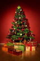 Fotomural árbol de navidad fondo rojo